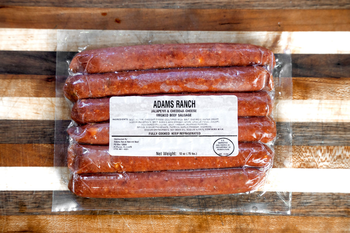 Adams Beef Ranch Smoked Beef Sausage - Jalapeno Cheddar – Adams Ranch Natural Beef